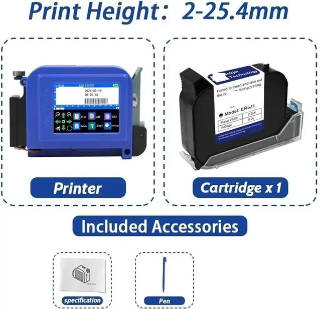 Alt view image 2 of 7 - 25.4mm/1 Inch Portable Mini Printer Handheld Inkjet Printer Non-encrypted QR Barcode Image Logo Date Coding Machine Wide Printing Material(with 1 Ink)