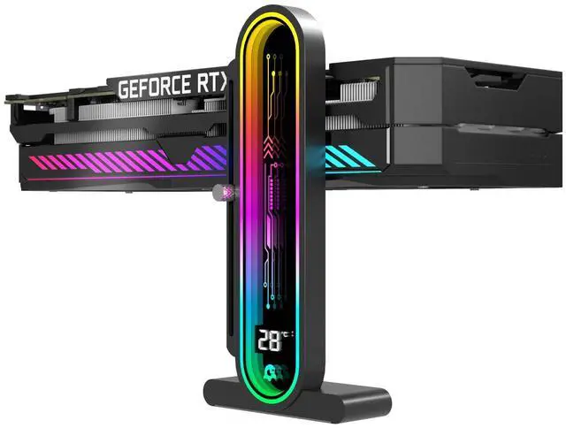 Main image of TGDGAMER ARGB GPU Support Bracket with Temperature DisplayAmbient Case Temp5V 3pin Universal GPU BracketGraphics Video Card Brace with Height AdjustableDY7-Black