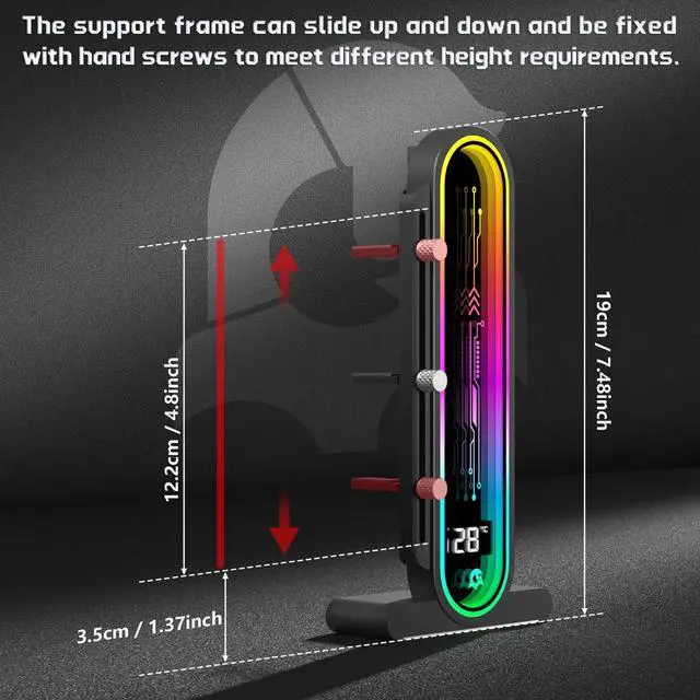 Alt view image 4 of 7 - TGDGAMER ARGB GPU Support Bracket with Temperature DisplayAmbient Case Temp5V 3pin Universal GPU BracketGraphics Video Card Brace with Height AdjustableDY7-Black