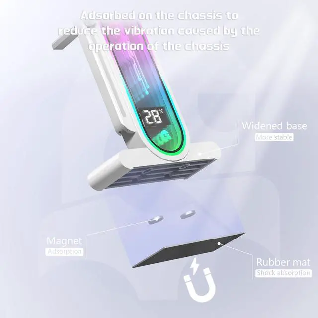 Alt view image 2 of 7 - ARGB GPU Support Bracket with Temperature DisplayAmbient Case Temp5V 3pin Universal GPU BracketGraphics Video Card Brace with Height AdjustableDY7-White