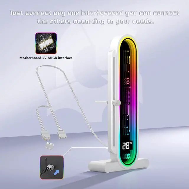 Alt view image 5 of 7 - ARGB GPU Support Bracket with Temperature DisplayAmbient Case Temp5V 3pin Universal GPU BracketGraphics Video Card Brace with Height AdjustableDY7-White