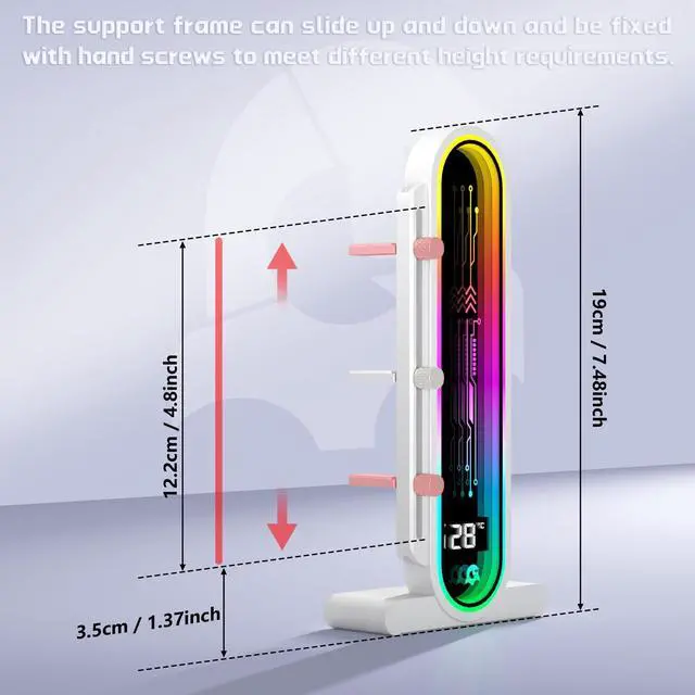 Alt view image 6 of 7 - ARGB GPU Support Bracket with Temperature DisplayAmbient Case Temp5V 3pin Universal GPU BracketGraphics Video Card Brace with Height AdjustableDY7-White