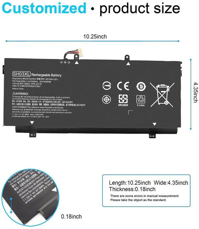 Alt view image 2 of 6 - 57.9Wh SH03XL SHO3XL Battery for HP Spectre X360 13-AC033DX 13-W013DX 13-W023DX 13-AC003NE 13-AC003NG 13-AC097NIA Notebook 859356-855 HSTNN-LB7L TPN-Q178 859026-421 901308-421 SH03057XL CN03XL