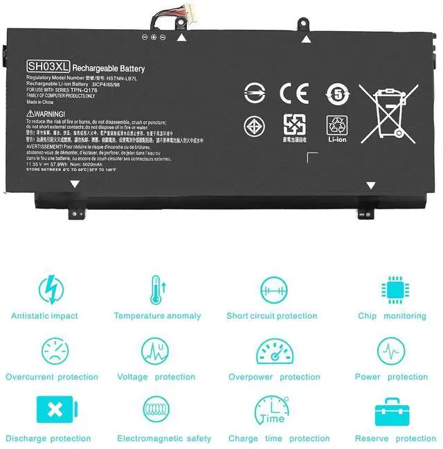 Alt view image 5 of 6 - 57.9Wh SH03XL SHO3XL Battery for HP Spectre X360 13-AC033DX 13-W013DX 13-W023DX 13-AC003NE 13-AC003NG 13-AC097NIA Notebook 859356-855 HSTNN-LB7L TPN-Q178 859026-421 901308-421 SH03057XL CN03XL