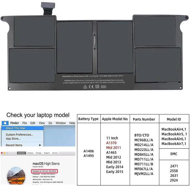 Alt view image 2 of 7 - LXHY A1406 A1495 35WH 7.3V Laptop Battery Replacement for MacBook Laptop MacBook Air 11 inch