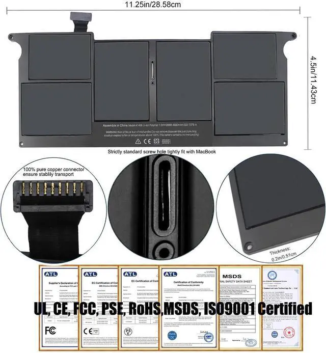 Alt view image 4 of 7 - LXHY A1406 A1495 35WH 7.3V Laptop Battery Replacement for MacBook Laptop MacBook Air 11 inch