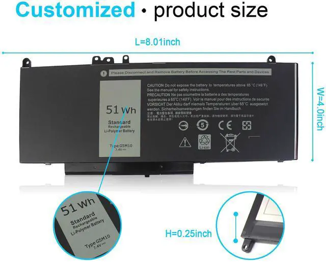 Alt view image 2 of 7 - 51WH G5M10 Battery Replacement for Dell Latitude E5250 E5450 E5550 3160 5450 Precision 15 3510 M3510, fits 0WYJC2 1KY05 451-BBLN 8V5GX R9XM9 WYJC2