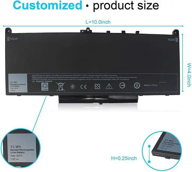 Alt view image 3 of 6 - 55WH J60J5 7.6V Battery for Dell Latitude 12 E7270 14 E7470 7270 7240 E7270 P26S P26S001 E7470 P61G P61G001 Fits 451-BBSY 451-BBSX 451-BBSU WYWJ2 F1KTM NJJ2H 5F08V