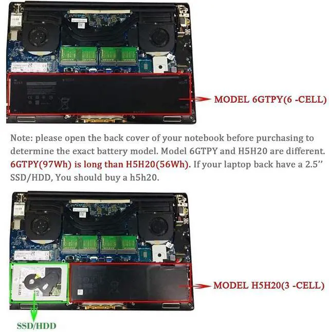 Alt view image 2 of 6 - 97WH 6GTPY Battery for Dell XPS 15 9560 15-9560-D1745 15-9560-D1845T 15 9560 i7-7700HQ 15 9570 15-9570-D1941T 15 7590 Vostro 7500 Precision 5520 M5520 Workstation, Not for Laptop with SDD/HDD