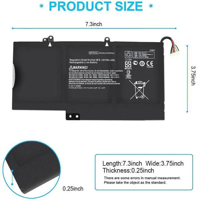 Alt view image 2 of 6 - NP03XL 43Wh Battery Replacement for HP Envy X360 15-u010dx 15-u110dx 15-u111dx 15-u050ca Pavilion X360 13-a010dx 13-a110dx Fits 761230-005 760944-421 TPN-Q146 TPN-Q149