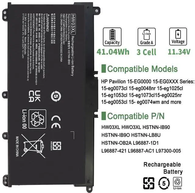 Alt view image 3 of 7 - LXHY HW03XL Replacement Battery for HP Pavilion 15-EG 15-EH 17-CN 17-CP 15-EG0073CL 15-EG2073CL 15-EG1053CL 15-EG1073CL