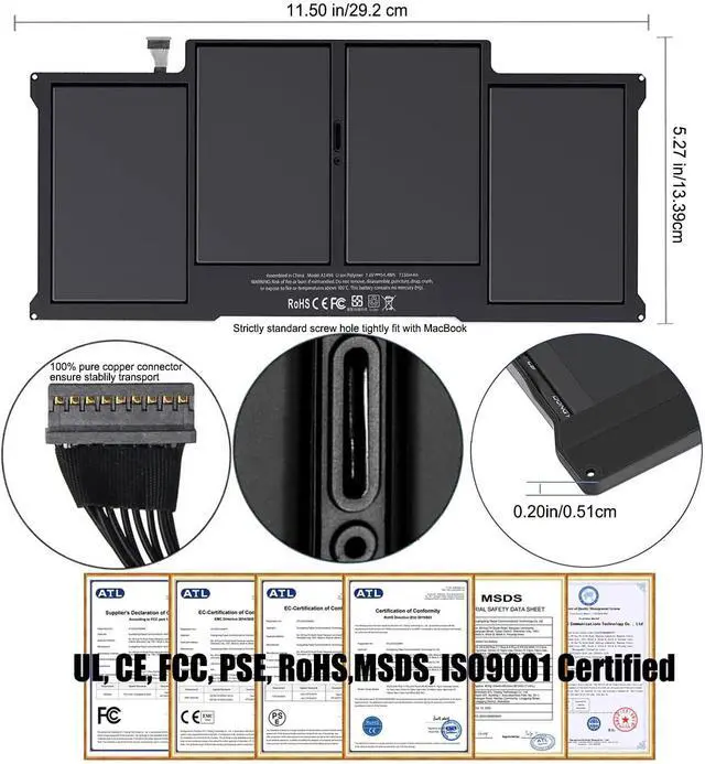 Alt view image 4 of 7 - 54.4WH A1405 A1496 Battery for Apple MacBookAir A1369(Late 2010 Mid 2011) A1466 (Mid 2012 Mid 2013 Early 2014) MC503 MC503ZP/A MC504LL/A Replacement [Not A1406]