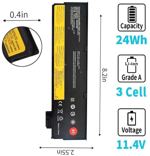 Alt view image 3 of 7 - 01AV423 SB10K97580 Laptop Battery Replacement for Lenovo ThinkPad T470 T480 A475 A485 T570 T580 P51S P52S TP25 Series 61 4X50M08810 01AV422 SB10K97579 01AV424 01AV452 01AV490 11.4V 24Wh