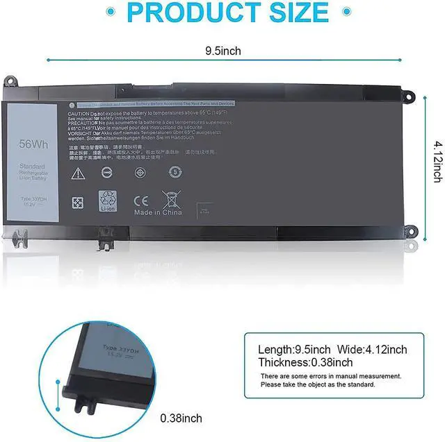 Alt view image 2 of 6 - LXHY 56WH 33YDH Battery for Dell Inspiron 15 7577 17 7000 17 7773 17 7779 2in1 G5 15 5587 Latitude 13 3380 14 3490 15 3590 3580 PVHT1 P30E 99NF2 7573 2-in-1 81PF3 081PF3 P30E001
