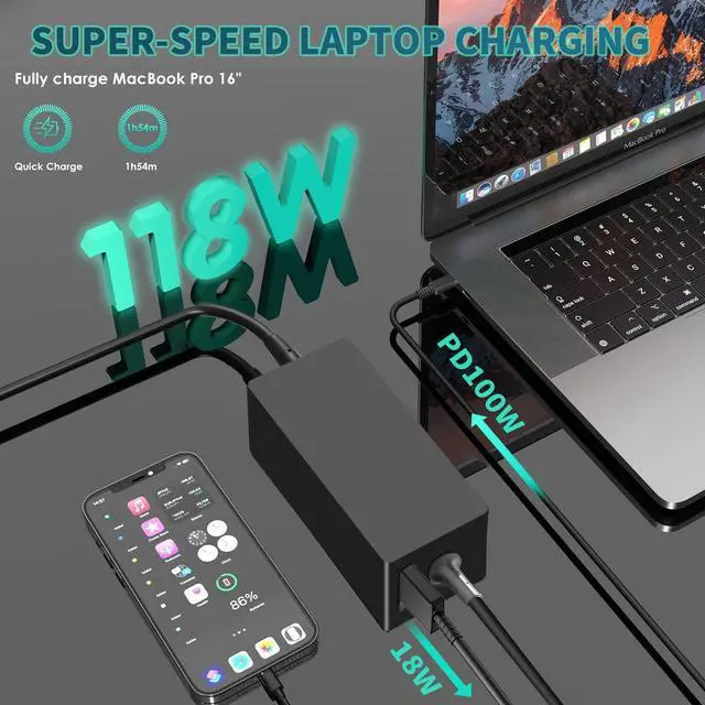 Alt view image 2 of 7 - 100W USB C Laptop Car Charger for Dell Latitude/Dell XPS, Lenovo Thinkpad/Yoga/IdeaPad, MacBook Pro/Air, HP Spectre/Elitebook, LG Gram, Samsung Acer Asus Chromebook Charger