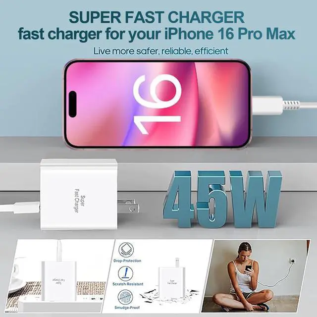 Alt view image 3 of 7 - Super Fast Charger Type C, 45W USB-C Wall Charger for Samsung Galaxy S22 Ultra/S22/S22+/S21 Ultra/S21/S21+/Note 20 Ultra/Note 10 Plus/Z Fold 3, Galaxy A53, Tab S8/S8+/S7/S7+, Moto Z/Z2/G7/G7 Plus