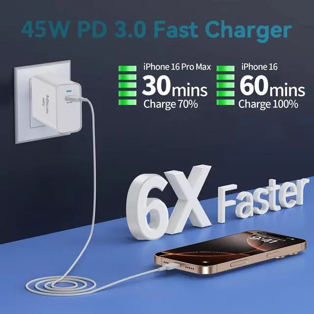Alt view image 4 of 7 - Super Fast Charger Type C, 45W USB-C Wall Charger for Samsung Galaxy S22 Ultra/S22/S22+/S21 Ultra/S21/S21+/Note 20 Ultra/Note 10 Plus/Z Fold 3, Galaxy A53, Tab S8/S8+/S7/S7+, Moto Z/Z2/G7/G7 Plus