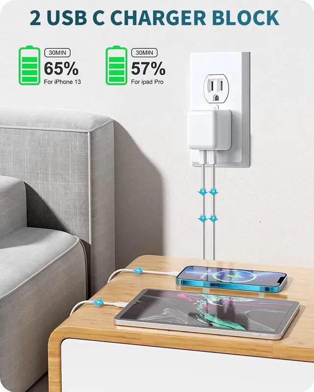 Alt view image 2 of 5 - USB C Charger Block, 35W iPhone Fast Charger Dual USB C Port Compact Power Adapter for iPhone 14 Pro/14 Pro Max,13 Pro, iPad, PPS Samsung Galaxy2 Pack