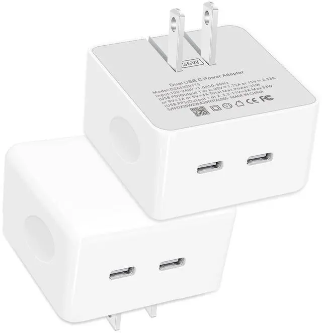 Main image of USB C Charger Block, 35W iPhone Fast Charger Dual USB C Port Compact Power Adapter for iPhone 14 Pro/14 Pro Max,13 Pro, iPad, PPS Samsung Galaxy2 Pack