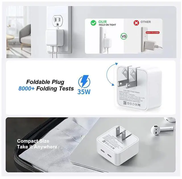 Alt view image 4 of 5 - USB C Charger Block, 35W iPhone Fast Charger Dual USB C Port Compact Power Adapter for iPhone 14 Pro/14 Pro Max,13 Pro, iPad, PPS Samsung Galaxy2 Pack