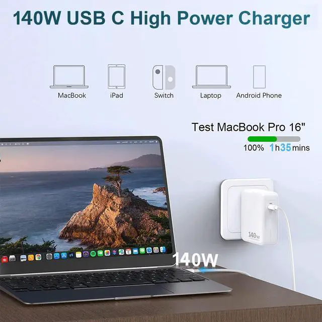 Alt view image 2 of 7 - MacBook Pro Charger, 140W USB C Power Adapter for MacBook Pro 16 inch 2021, MacBook Pro 15, 14, 13 inch 2021, 2020, 2019, 2018,MacBook Air PD 3.1 for M1 M2 Laptop,iPad Pro and All USB C Device