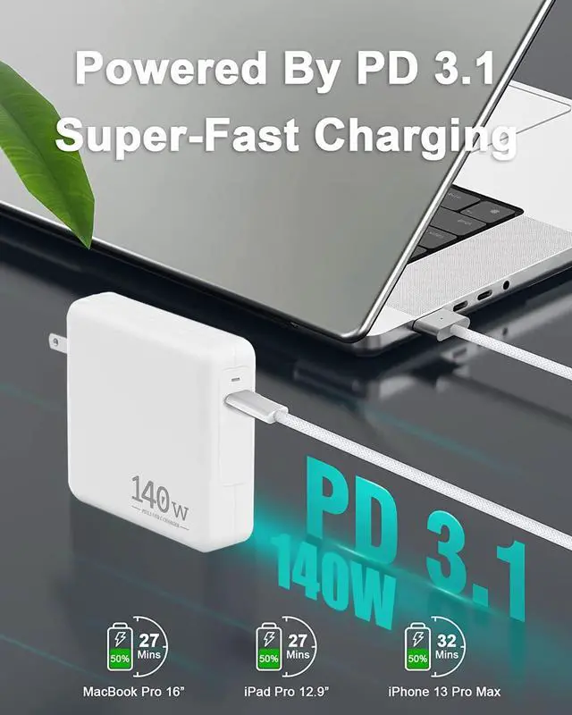 Alt view image 3 of 7 - MacBook Pro Charger, 140W USB C Power Adapter for MacBook Pro 16 inch 2021, MacBook Pro 15, 14, 13 inch 2021, 2020, 2019, 2018,MacBook Air PD 3.1 for M1 M2 Laptop,iPad Pro and All USB C Device