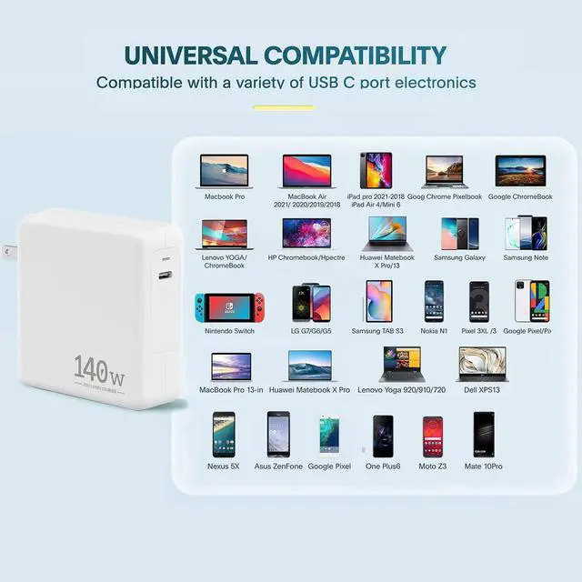 Alt view image 5 of 7 - MacBook Pro Charger, 140W USB C Power Adapter for MacBook Pro 16 inch 2021, MacBook Pro 15, 14, 13 inch 2021, 2020, 2019, 2018,MacBook Air PD 3.1 for M1 M2 Laptop,iPad Pro and All USB C Device