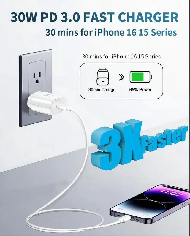 Alt view image 3 of 7 - i Phone 16 15 Pro Charger Fast Charging30W USB C Super Fast Charger Block with 10ft Long Type C for i-Phone 16/16 Pro/16 Pro Max/16 Plus/15/15 Pro Max/15Pro/iPad Pro, Galaxy S25 Ultra/S25