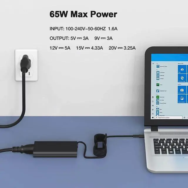Alt view image 2 of 7 - 65W 45W Dell Laptop Charger USB C for Dell Latitude 5420 5520 5320 7420 7430 7400 7370 7390 7275 7285, XPS 13 7390 9350 9380 9370 9360 9310 9365 9300 9550 USB C Laptop Charger