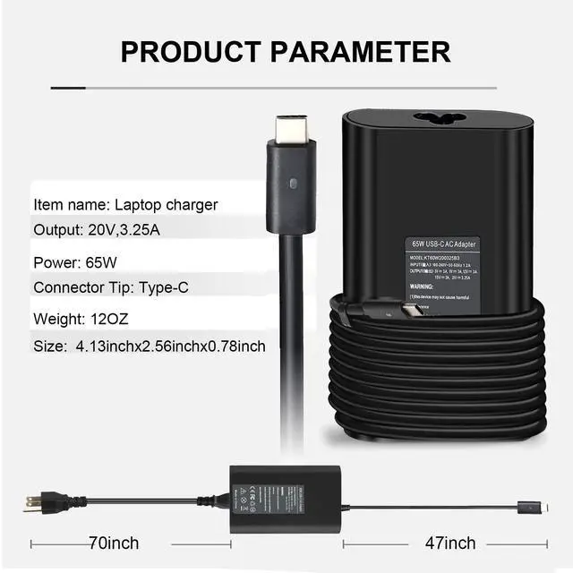 Alt view image 5 of 7 - 65W 45W Dell Laptop Charger USB C for Dell Latitude 5420 5520 5320 7420 7430 7400 7370 7390 7275 7285, XPS 13 7390 9350 9380 9370 9360 9310 9365 9300 9550 USB C Laptop Charger