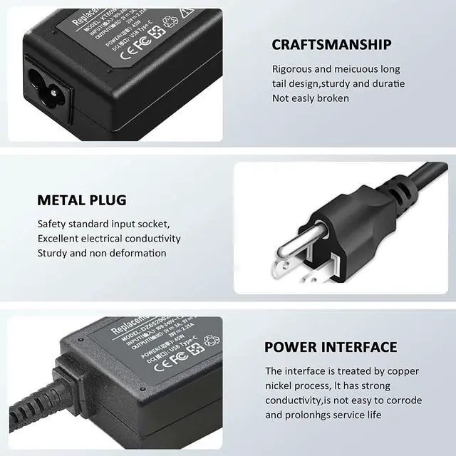 Alt view image 4 of 6 - Chromebook Charger, 45W USB C Laptop Charger for HP Chromebook X360 14 14-ca051wm 14-ca052wm 14-ca061dx 14-ca043cl Chromebook Chrager USB C