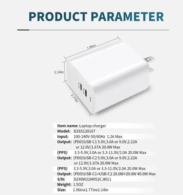Alt view image 2 of 7 - 40W USB C Charger20W Dual USB C Wall Plug Fast Charging for iPhone 14 13 12 11 Pro Max Plus Mini, iPad,Samsung Galaxy S22/S21, Google Pixel 7/6