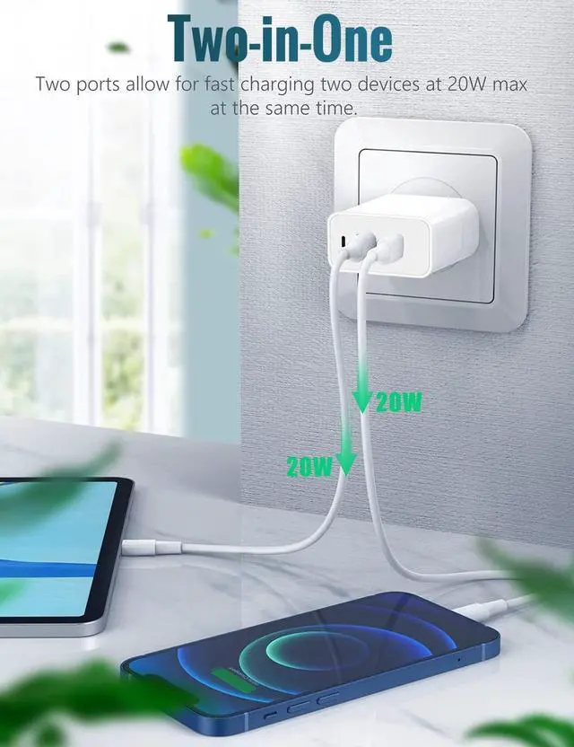 Alt view image 6 of 7 - 40W USB C Charger20W Dual USB C Wall Plug Fast Charging for iPhone 14 13 12 11 Pro Max Plus Mini, iPad,Samsung Galaxy S22/S21, Google Pixel 7/6