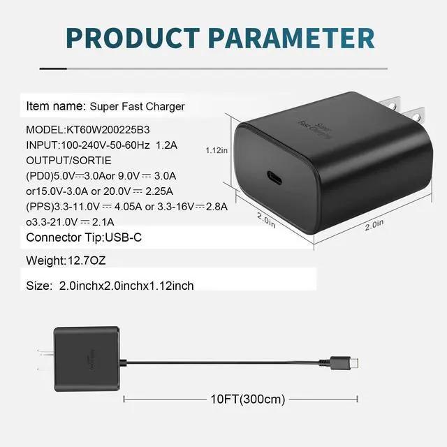 Alt view image 3 of 6 - 45W Super Fast Charger Type C,[2 Pack] 45W USB C Charger 10FT Long Type C Cable for Samsung Galaxy S25 Ultra/S24/S23 Ultra/S23+/S22 Ultra/S22+/Note 20/S20/S21, Galaxy Tab S8