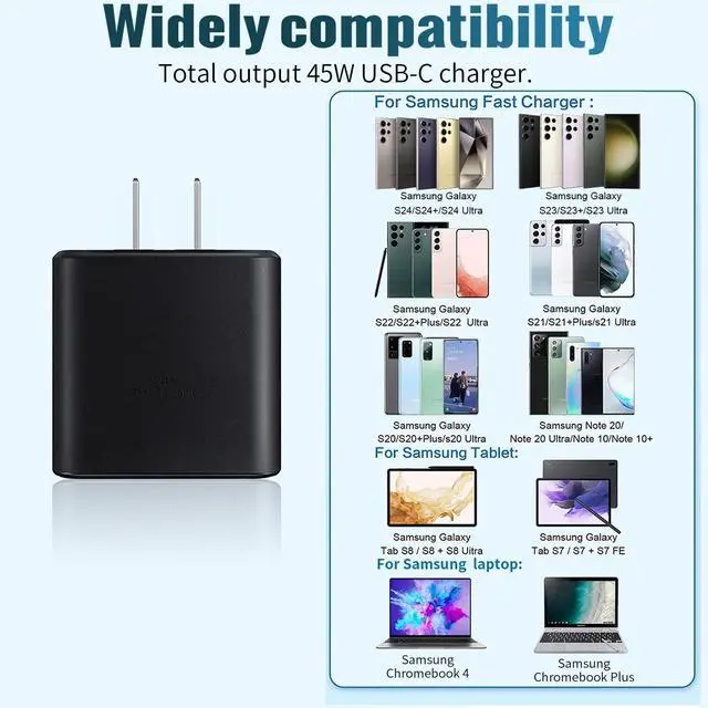 Alt view image 5 of 6 - 45W Super Fast Charger Type C,[2 Pack] 45W USB C Charger 10FT Long Type C Cable for Samsung Galaxy S25 Ultra/S24/S23 Ultra/S23+/S22 Ultra/S22+/Note 20/S20/S21, Galaxy Tab S8