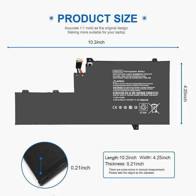 Alt view image 5 of 7 - LXHY OM03XL Battery for HP EliteBook X360 1030 G2 1GY31PA 1UX08PA Y8Q67EA Y8Q89EA Z2W62EA Series 863167-171 863280-855 HSTNN-IB7O HSTNN-IB70 HSTNN-1B70 863167-1B1 HSN-I04C OMO3XL 0MO3XL OM03057XL 57Wh