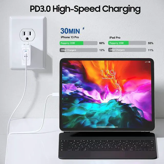 Alt view image 6 of 7 - 2022 New 35W Dual USB-C Port Power Adapter 2-Pack PD 3.0 GaN 35W USB-C Fast Wall Charger for Macbook Air, iPhone 14 13 12 11 Pro Max Plus, iPad, AirPods