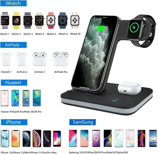 Alt view image 7 of 7 - LXHY Wireless Charger iPhone Charging Station: 3 in 1 Charger Stand Multiple Devices for Apple - iPhone 16e 16 15 14 Pro Max 13 12 11 - Watch 10 9 8 7 6 5 4 3 2 SE and Ultra Series - Airpods 4 3 2 Pro