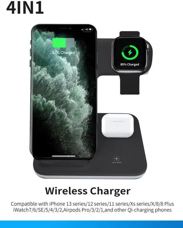 Alt view image 2 of 7 - LXHY Wireless Charger iPhone Charging Station: 3 in 1 Charger Stand Multiple Devices for Apple - iPhone 16e 16 15 14 Pro Max 13 12 11 - Watch 10 9 8 7 6 5 4 3 2 SE and Ultra Series - Airpods 4 3 2 Pro
