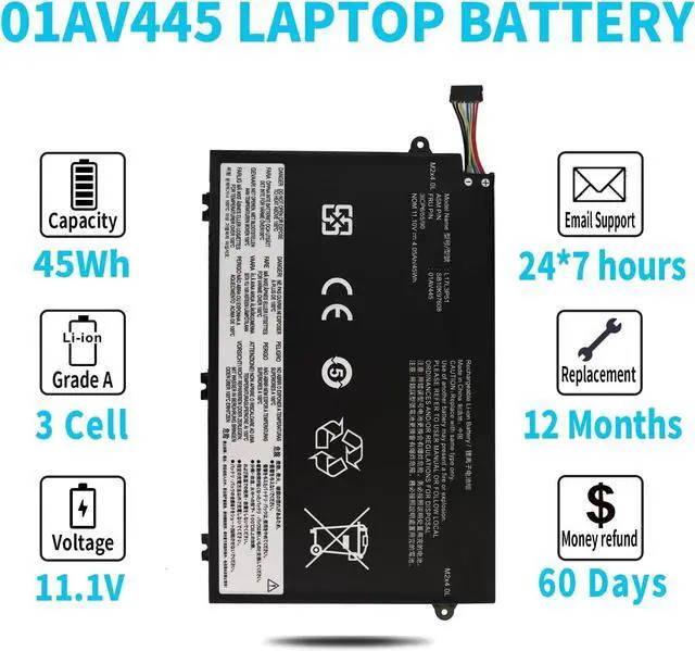 Alt view image 5 of 6 - LXHY 45Wh L17L3P51 01AV445 Laptop Battery for Lenovo ThinkPad E480 E490 E485 E495 E585 E590 E595 E14 E15 SB10K97606 SB10K97607 SB10K97608 SB10K97609 01AV446 01AV447 01AV448 L17C3P51 L17M3P52 11.1V
