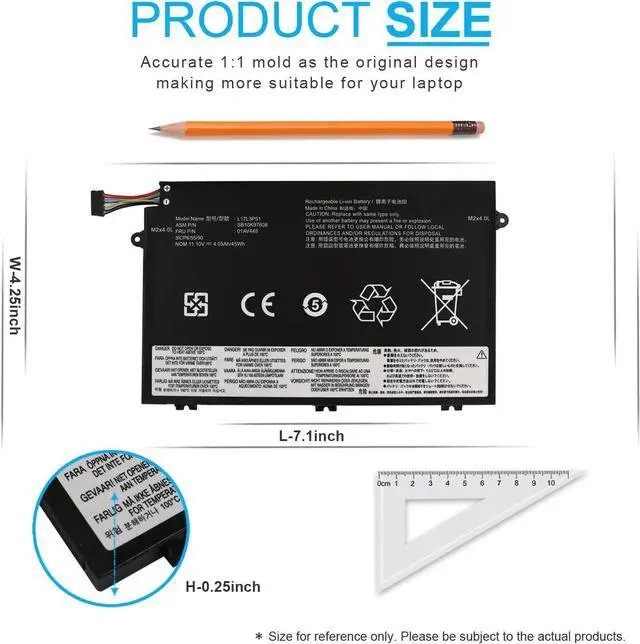 Alt view image 4 of 6 - LXHY 45Wh L17L3P51 01AV445 Laptop Battery for Lenovo ThinkPad E480 E490 E485 E495 E585 E590 E595 E14 E15 SB10K97606 SB10K97607 SB10K97608 SB10K97609 01AV446 01AV447 01AV448 L17C3P51 L17M3P52 11.1V