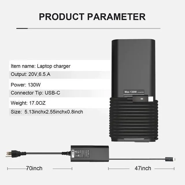 Alt view image 4 of 7 - LXHY 130W USB C Type C Adapter Laptop Charger Compatible with Dell XPS 15 2in1 9575 Precision 5530 2in1 5550 5750 3560 3550 3551 Latitude 7410 7310 7210 9410 9510 9575 5420 5520 5510 Power Cord