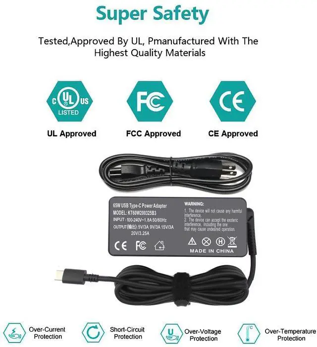 Alt view image 7 of 7 - LXHY Replacement 65w USB c Laptop Charger for Lenovo ThinkPad/Chromebook/Yoga,ThinkPad T480 T490 T580 E480 ADLX65YDC2A Power Supply for Lenovo Laptop Charger