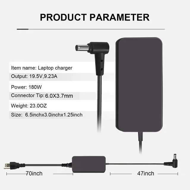 Alt view image 2 of 5 - 180W 19.5V 9.23A ADP-180TB H AC Adapter Charger for Asus ROG Zephyrus GA502 G15 GA502IU G14 GA401IV TUF FX705D FX705G FX505D FX505G ProArt StudioBook Pro 17 W700G1T-AV059R W700G1T-AV046R