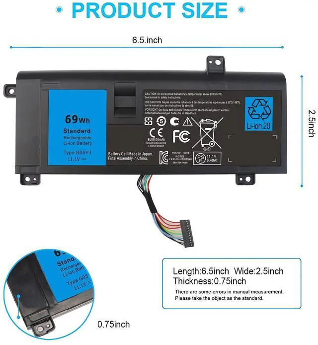 Alt view image 3 of 5 - 69WH G05YJ Laptop Battery for Dell Alienware 14 A14 M14X R3 R4 14D 14D-1528 ALW14D-5728 ALW14D-5528 14D-4828 fits Y3PN0 8X70T P39G 0G05YJ