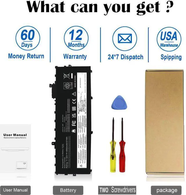 Alt view image 3 of 6 - LXHY 57Wh 01AV430 01AV494 SB10K97587 Battery Replacement for Lenovo Thinkpad X1 Carbon 5th Gen,Thinkpad X1 Carbon 6th Gen Series SB10K97588 01AV431 SB10K97586 01AV429 SB10K97586 01AV430 11.52V