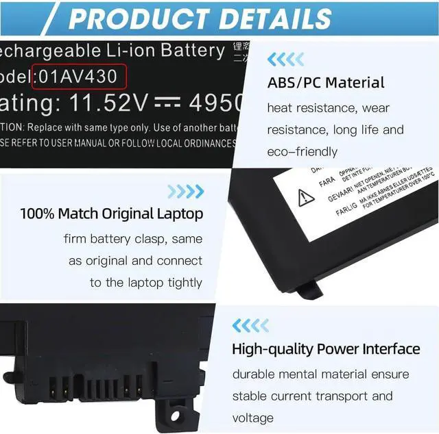 Alt view image 6 of 6 - LXHY 57Wh 01AV430 01AV494 SB10K97587 Battery Replacement for Lenovo Thinkpad X1 Carbon 5th Gen,Thinkpad X1 Carbon 6th Gen Series SB10K97588 01AV431 SB10K97586 01AV429 SB10K97586 01AV430 11.52V