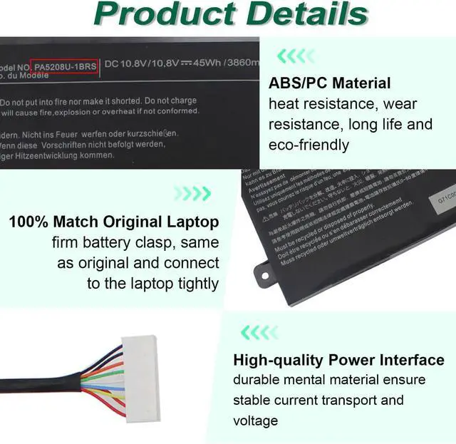Alt view image 3 of 7 - LXHY PA5208U-1BRS Battery for Toshiba Chromebook 2 CB30 CB35 CB35-B3330 CB35-B3340 CB35-C3300 CB35-C3350 Satellite P55W P55W-C5200X P55W-C5314 P55W-C5316 E45W-C4200X L55W-C5278D L55W-C5259