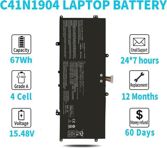 Alt view image 5 of 6 - LXHY 67Wh C41N1904 Laptop Battery Replacement for ASUS ZenBook 14 UX425 UX425UA UX425EA UX425JA 13 UX325EA UX325JA UM325SA UX363EA UX363JA Flip S UX371 UX393 UX393EA UX371EA S14 S435 S435EA