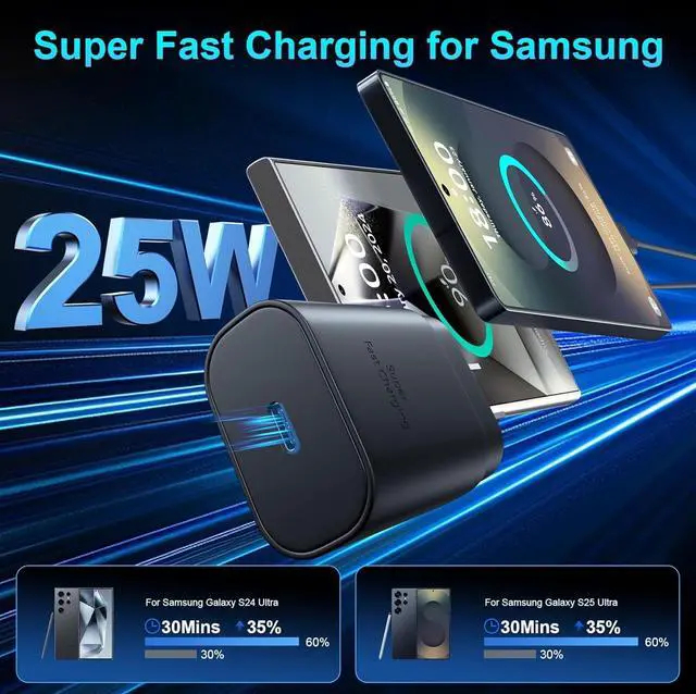 Alt view image 2 of 6 - LXHY Super Fast Charger Type C, 25W USB C Wall Charger Fast Charging for Samsung Galaxy S25 Ultra/S25/S25+/S24+/S24 Ultra/S24/S24+/S23 Ultra/S22 Ultra/S21 with Android Type C Charger Cable 2Pack
